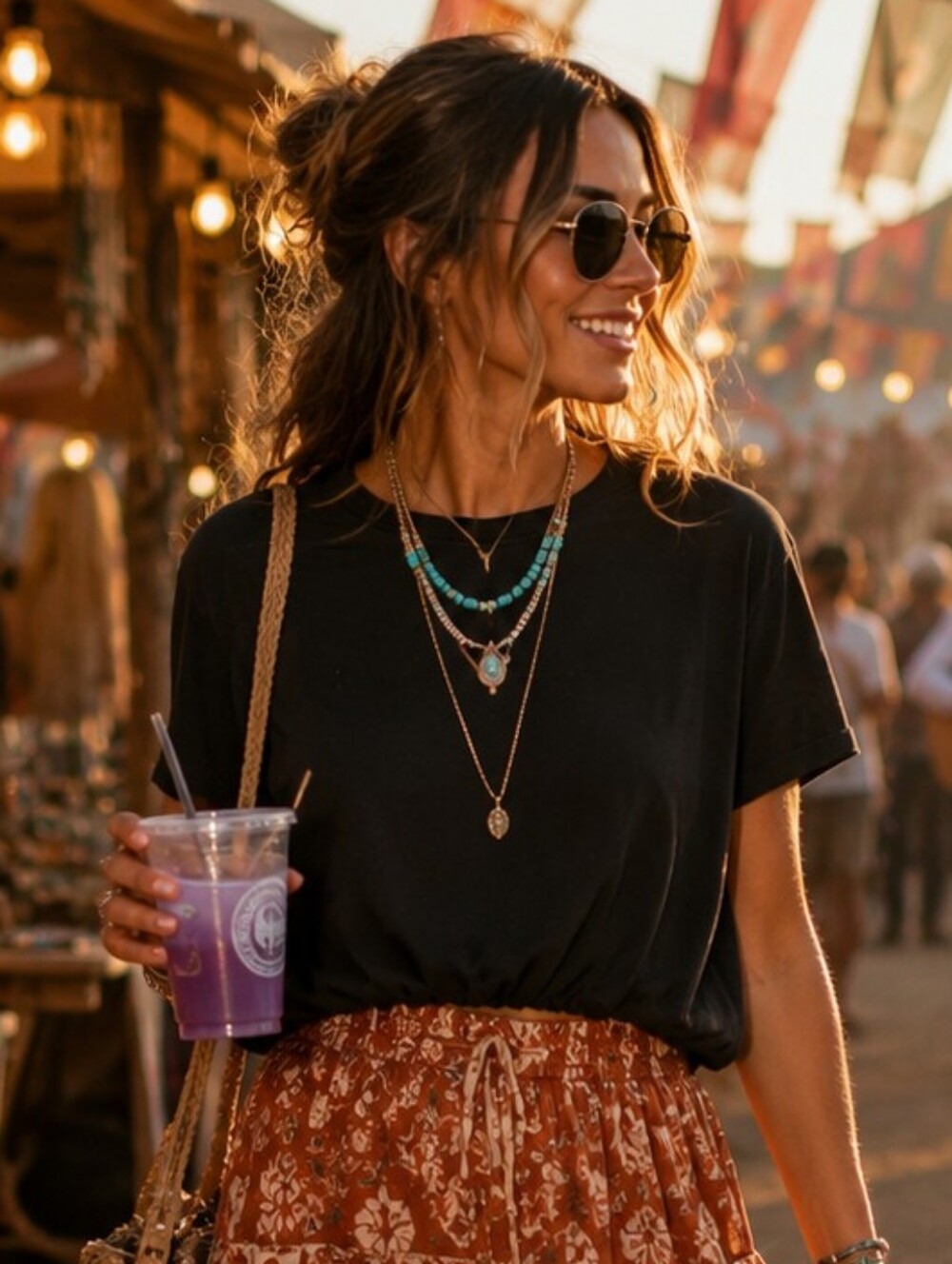 MR Basics Bubble Hem Crop Top XL Black Cotton Oversized Festival Boho Tee USA